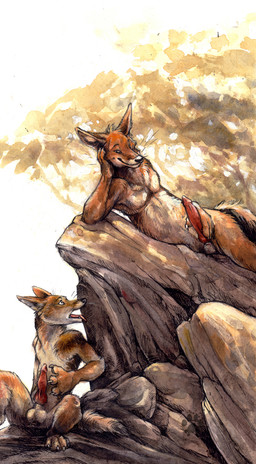 abstract_background animal_genitalia animal_penis anthro balls canine_genitalia canine_penis claws duo erection finger_claws fur genitals hand_on_penis knot knotted_penis male nude nude_anthro nude_male orange_body orange_fur outside paws penis pointy_ears prick_ears reclining rock sitting tail toe_claws tongue tongue_out whiskers blotch scratches_volume_4 canid canine canis coyote mammal 2010 hi_res traditional_media_(artwork)
