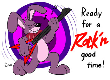 anthro bow_(feature) bow_tie electric_guitar guitar machine musical_instrument playing_guitar playing_music plucked_string_instrument solo string_instrument text bleuxwolf five_nights_at_freddy's scottgames bonnie_(fnaf) animatronic lagomorph leporid mammal rabbit robot 11:8 2014 english_text watermark