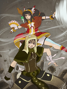 domestic_pet duo feathers female folding_fan male rock wind lazydez avatar:_the_last_airbender nickelodeon avian bird human mammal 3:4 digital_media_(artwork) hi_res