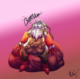 ambiguous_gender ambiguous_prey anthro belly belt big_belly bottomwear breasts burping clothing cybernetic_arm cybernetic_limb digestion digestion_noises featureless_breasts female fur grey_body grey_fur grey_hair hair licking mask mechanical_arm multicolored_body multicolored_fur neck_tuft pants rumbling_stomach sitting solo sound_effects star teeth text tongue tongue_out tuft two_tone_body two_tone_fur vore weight_gain white_body white_fur radarn_(artist) bandai_namco digimon digimon_(species) wolvermon 2025 english_text hi_res line_art monochrome