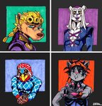 alternate_species ambiguous_gender anthro drawing femboy group male skinny demyxanthony jojo's_bizarre_adventure giorno_giovanna guido_mista leone_abbacchio narancia_ghirga accipitrid accipitriform animal_humanoid avian bird canid canine canis cat_humanoid domestic_cat domestic_dog eagle felid felid_humanoid feline feline_humanoid felis human humanoid hybrid lion mammal mammal_humanoid pantherine graphite_(artwork) hi_res meme pencil_(artwork) traditional_media_(artwork)