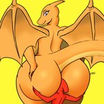 anthro anthrofied big_breasts big_butt breasts butt duo female huge_butt larger_female looking_back nude pokemorph simple_background size_difference smile stinkface tail thick_thighs yellow_background fallen_angel_(artist) nintendo pokemon charizard charmeleon generation_1_pokemon pokemon_(species) 1:1 hi_res