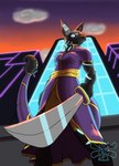 assassin female glowing melee_weapon solo sword weapon dahbastard eukayoticprokaryote gemini canid canine canis jackal mammal absurd_res hi_res