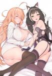 big_breasts black_body black_fur black_hair blush braided_hair breast_size_difference breasts clothed clothing dress_shirt duo eyes_closed female fur gloves green_eyes hair hand_on_leg hand_on_thigh handwear inner_ear_fluff legwear long_hair looking_at_viewer lying open_mouth orange_hair shirt sleeping small_breasts stockings thigh_highs topwear tuft underwear white_body white_fur white_hair yaman cygames princess_connect! princess_connect!_re:dive kiruya_momochi pecorine_(princess_connect!) animal_humanoid cat_humanoid felid felid_humanoid feline feline_humanoid human humanoid mammal mammal_humanoid hi_res