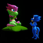 ambiguous_gender anthro big_butt black_background blue_body blue_eyes bracelet butt container crossed_arms crossed_legs duo floating geniefied jar jewelry on_pillow pillow pink_body simple_background sitting spinning suction thick_thighs veil wide_hips thumbeh thumbeh_(character) genie kobold scalie 1:1 2021 3d_(artwork) 3d_animation animated blender_(artwork) digital_media_(artwork) hi_res high_framerate no_sound short_playtime webm