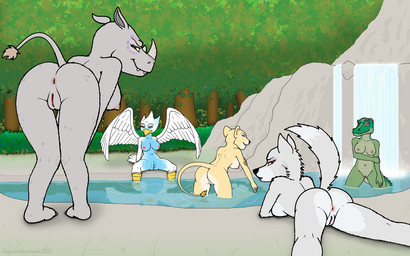 anthro anus bathing bent_over blue_body blue_feathers breasts butt feathers female fur genitals green_body green_scales grey_body grey_skin group lying multicolored_body multicolored_feathers nipples nude nude_anthro nude_female on_front outdoor_nudity outside partially_submerged scales tail tan_body tan_fur two_tone_body two_tone_feathers vulva water white_body white_feathers white_fur emperorstarscream legends_of_chima lego crooler_(legends_of_chima) eris_(legends_of_chima) li'ella_(legends_of_chima) rinona_(legends_of_chima) windra_(legends_of_chima) accipitrid accipitriform avian bird canid canine canis crocodile crocodilian eagle felid lion mammal pantherine reptile rhinoceros scalie wolf