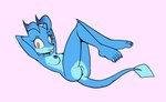 anthro anus blep blue_eyes breasts female genitals hands_behind_head legs_up looking_at_viewer orange_eyes penis pussy small_breasts solo tongue tongue_out fourssss skitter_the_gecko gecko lizard reptile scalie hi_res