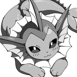 :3 ambiguous_gender blush feral fin looking_at_viewer lying on_front paws solo spikes spikes_(anatomy) tail tail_fin noye nintendo pokemon eeveelution generation_1_pokemon pokemon_(species) vaporeon 1:1 2025 digital_drawing_(artwork) digital_media_(artwork) greyscale hi_res monochrome