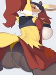 anthro big_breasts big_butt bodily_fluids breasts butt clothed clothing female female_anthro genital_fluids genitals holowear_(pokemon) huge_breasts humanoid_genitalia humanoid_pussy pussy solo upskirt vaginal_fluids faeki nintendo pokemon pokemon_unite orange_unite_style_delphox delphox generation_6_pokemon pokemon_(species) 2022 3:4 hi_res