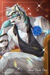 anthro blue_body blue_fur corsage fur grin host host_club jewelry lidded_eyes male muscular muscular_anthro muscular_male necklace pecs smile solo striped_body striped_fur stripes visor musou_luf lifewonders live_a_hero rexer felid mammal pantherine tiger hi_res