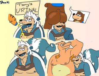 anthro armpit_fetish armpit_hair backpack belly big_butt bodily_fluids body_hair butt chest_tuft countershading duo embarrassed flaccid genital_fluids genitals grin humanoid_genitalia humanoid_penis male male/male mascot moobs multiple_partners musclegut muscular musk nipples overweight peeing penis shell slightly_chubby smile sniffing solo solo_focus spiked_shell spikes spikes_(anatomy) tuft urine watersports el_booki banjo-kazooie frosted_flakes kellogg's mario_bros nintendo pokemon rareware banjo_(banjo-kazooie) tony_the_tiger bear charizard felid generation_1_pokemon hybrid koopa mammal mephitid pantherine pokemon_(species) scalie skunk tiger 2019 absurd_res hi_res multiple_images multiple_scenes