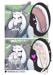 ahegao anthro balls big_penis blush bodily_fluids cum cum_from_nose cum_in_mouth cum_in_nose cum_inside deep_throat duo ejaculation embarrassed eyelashes fellatio female genital_fluids genitals headlock heart_symbol leg_grab looking_pleasured male male/female mature_female neck_bulge oral oral_penetration penetration penile penis sex snilkysnacc undertale undertale_(series) toriel bovid caprine goat mammal absurd_res comic hi_res story