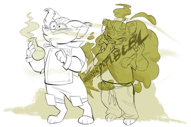anthro armor blush butt clothing duo eyewear facial_piercing fart fart_cloud fart_fetish farting_on_another fur hair headgear horn long_hair male male/male nose_piercing onomatopoeia piercing potion potion_bottle smile smirk smirking_at_another smirking_at_partner sound_effects text waving_hand catatex_69 league_of_legends riot_games tencent arturo_(oc) ziggs_(lol) yordle digital_drawing_(artwork) digital_media_(artwork) hi_res sketch