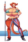 anthro belt big_breasts bottomwear breasts bulging_breasts cleavage clothed clothing female green_eyes hair huge_breasts pants ponytail red_hair smile solo standing topwear jaeh aardman_animations dreamworks flushed_away one_piece nami_(one_piece) rita_malone mammal murid murine rat rodent 2022 2:3 hi_res