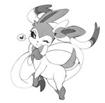 ambiguous_gender eyelashes feral heart_symbol looking_back one_eye_closed raised_tail simple_background solo tail pikative nintendo pokemon eeveelution generation_6_pokemon pokemon_(species) sylveon hi_res monochrome