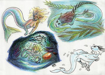 air_bubble ambiguous_gender auburn_hair back_spikes big_breasts black_sclera blonde_hair blue_body blue_scales blue_skin breasts brown_hair cave clothed clothing dark_sclera duo ear_fins eel_tail eye_contact feet female female_humanoid feral fin fish_tail flukes hair iridescent iridescent_scales kelp legless long_hair long_nose looking_at_another looking_at_viewer membrane_(anatomy) mermaid_tail nature nature_background pawpads paws playful playing scales sea seaweed smile smiling_at_another smiling_at_each_other spikes spikes_(anatomy) split_form swimming toes topless topless_female topless_humanoid underwater underwater_cave underwater_scenery water webbed_feet jacqal nintendo pokemon courtney_(jacqal) anthozoan aquatic cnidarian coral eeveelution generation_1_pokemon humanoid humanoid_merfolk merfolk pokemon_(species) vaporeon 2025 absurd_res colored colored_pencil_(artwork) hi_res multiple_scenes traditional_media_(artwork)