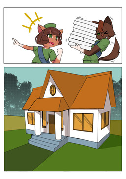brown_body brown_fur building detailed_background door duo excited female fur gesture girl_scout_cookies green_eyes hair hand_gesture house male motion_lines one_eye_closed plant pointing sash short_hair stairs struggling tree window zircontenshin97 bittersweet_candy_bowl girl_scout abbey_(bcb) molly_(bcb) abyssinian_cat domestic_cat felid feline felis mammal absurd_res colored comic digital_drawing_(artwork) digital_media_(artwork) hi_res shaded simple_shading