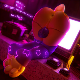 anthro anus backsack balls blurred_background butt butt_focus clothing dialogue dutch_angle electronics ellipsis faceless_anthro faceless_character faceless_male furniture genitals inside legs_together legwear male on_table pawpads perineum profanity purple_balls purple_clothing purple_legwear purple_thigh_highs rear_view scut_tail short_tail solo star_print stuck table tail television text thigh_highs toeless_thigh_highs jizzyfox jizzyfox_(modeler) five_nights_at_freddy's five_nights_at_freddy's:_help_wanted scottgames glitchtrap lagomorph leporid mammal rabbit 1:1 2025 3d_(artwork) absurd_res digital_media_(artwork) english_text hi_res warm_colors watermark