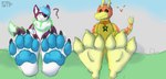 anthro duo feet foot_focus grass_field loom macro male male/male paws smile smirk soles talons toes wolftical_(artist) viraxe wolftical avian bird canid canine canis mammal wolf absurd_res hi_res