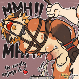 abdominal_bulge anal anal_orgasm anal_penetration anthro ball_gag balls bdsm big_balls big_penis black_collar blonde_hair bodily_fluids bondage bound brown_rope bucket collar container cum cum_in_bucket cum_in_container cum_while_penetrated cumshot dominant dominant_anthro dominant_male duo ejaculation erection facial_hair foreskin fur gag genital_fluids genitals goatee hair hands-free humanoid_genitalia humanoid_penis male male/male male_milking nipples nude_anthro nude_male orange_body orange_fur orgasm pecs penetration penile penile_penetration penis penis_in_ass pink_nipples red_ball_gag restraints rope rope_bondage submissive submissive_anthro submissive_male vein veiny_penis white_body white_fur nikitayarrow laurien_(nikitayarrow) canid canine canis fox mammal red_fox true_fox wolf 1:1 hi_res