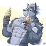 abs anthro biceps dessert food fur ice_cream ice_cream_cone male muscular muscular_anthro muscular_male pecs simple_background solo naruever zack_(naruever) canid canine canis mammal wolf 1:1 2019