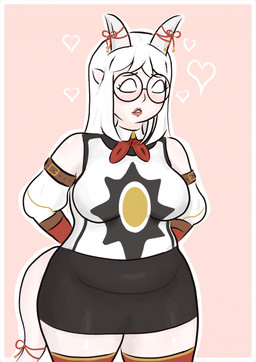 blush bottomwear clothed clothed_female clothing embarrassed eyewear female glasses miniskirt not_furry ribbons skirt solo toony dogytomorrow blizzard_entertainment warcraft kiraath draenei humanoid hi_res trans_(lore) trans_woman_(lore)