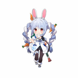 accessory blue_hair blush blush_lines bow_accessory braided_hair brown_eyes bunny_costume clothing costume ear_tuft eyebrows female footwear gloves hair hair_accessory hand_on_hip handwear leggings legwear leotard looking_at_viewer multicolored_hair neckwarmer neckwear pale_skin pigtails pockets rabbit_ears ranged_weapon rocket_launcher shoes simple_background smile solo strapless_clothing thick_eyebrows toothy_smile tuft twin_braids twintails_(hairstyle) walking_towards_viewer weapon weapon_on_back weapon_over_shoulder white_background white_hair amedamahitotubu hololive vtuber usada_pekora animal_humanoid humanoid lagomorph lagomorph_humanoid leporid_humanoid mammal mammal_humanoid rabbit_humanoid 1:1 2025 absurd_res hi_res
