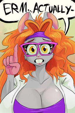 accessory anthro big_breasts breasts buckteeth cleavage clothed clothing collarbone erm_actually eyewear female fur glasses grey_body grey_fur hair headband huge_breasts lips long_hair looking_at_viewer mature_anthro mature_female orange_hair pink_eyewear pink_glasses pink_hands pink_lips pose purple_headband solo teeth text boker vacanti_(boker) mammal murid murine rat rodent 2:3 colored digital_drawing_(artwork) digital_media_(artwork) english_text meme reaction_image shaded