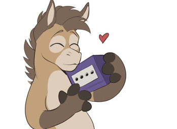 anthro brown_body brown_fur eyes_closed fur heart_symbol holding_object simple_background solo white_background mangoyena gamecube nintendo equid mammal 2024 digital_media_(artwork)