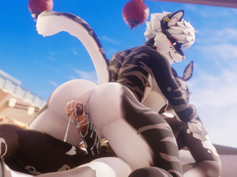 anthro athletic bodily_fluids cowgirl_position cum cum_in_ass cum_inside cum_on_penis duo ear_piercing female from_front_position genital_fluids genitals looking_at_viewer looking_back male male/female on_bottom on_top penis piercing raised_tail sex slim spade_tattoo stripes tail malikproto eddie_(bloodyeddie) queen_jocelyn equid equine felid mammal pantherine 4:3 absurd_res hi_res