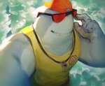 2024 4_fingers absurd_res anthro backwards_hat biceps big_muscles biped blue_body clothing detailed epic_games eyewear eyewear_on_head fingers fish fortnite hat headgear headwear hi_res lifeguard looking_at_viewer male marine muscular muscular_anthro muscular_male safety_first_steve_(fortnite) sea shaded shark shirt smile smiling_at_viewer solo sunglasses sunglasses_on_head tank_top tippy topwear water wave whistle_(object) yellow_clothing yellow_shirt yellow_tank_top yellow_topwear
