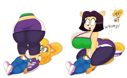 accessory anthro big_breasts big_butt blonde_hair bottomwear breast_jiggle breasts butt butt_jiggle clothing crop_top curvy_figure death_by_facesitting duo facesitting female fur gameplay_mechanics green_eyes hair hair_accessory hair_tie huge_breasts huge_butt huge_thighs jiggling larger_female leggings legwear lips lipstick lying makeup motion_lines multicolored_body multicolored_fur on_back onomatopoeia orange_body orange_fur purple_eyes purple_hair purple_lipstick shirt side_boob sitting_on_another size_difference skirt smaller_female smile sound_effects surprised tan_body tan_fur text thick_lips thick_thighs topwear voluptuous voluptuous_anthro voluptuous_female wide_hipped_anthro wide_hipped_female wide_hips 3barts activision crash_bandicoot_(series) crash_team_racing_(series) coco_bandicoot liz_bandicoot bandicoot mammal marsupial 2025 digital_drawing_(artwork) digital_media_(artwork) hi_res