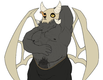 anthro armpit_fetish balls belly body_hair bone bone_mask bulge fur genitals hair male mask musclegut muscular muscular_anthro muscular_male nipples nude pecs penis simple_background skull skull_head skull_mask solo gazuki disney the_owl_house titan_(the_owl_house) digital_media_(artwork)