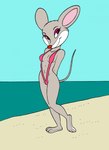 anthro beach bikini clothing female fur grey_body grey_fur multicolored_body on_model paws purple_eyes smile smiling_at_viewer solo swimwear two-piece_swimsuit two_tone_body rockbaker thea_stilton mammal mouse murid murine rodent digital_media_(artwork) hi_res