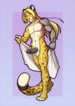 2019 anthro balls bionic_arm bionics biped blonde_hair cheetah cybernetic_arm cybernetic_limb digital_media_(artwork) erection felid feline genitals hair humanoid_genitalia humanoid_penis looking_at_viewer male mammal nude penis shaded smile solo spefides syphon towel