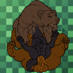 abdominal_bulge anal anal_penetration animal_genitalia animal_penis aroused balls big_balls bodily_fluids canine_genitalia canine_penis facesitting fellatio genital_fluids genitals group group_sex huge_balls knot knotted_penis logo male male/male male_penetrated male_penetrating male_penetrating_male oral oral_penetration pawpads paws penetration penile penile_penetration penis penis_in_ass sex sitting sitting_on_another size_difference spitroast threesome trio ursine_genitalia ursine_penis yonnixart bear canid canine mammal ursine 1:1 absurd_res artist_logo hi_res