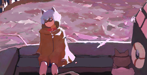 ambiguous_gender anthro black_hair blue_body blue_eyes blue_fur blue_hair boat brown_body brown_fur clothed clothing duo female fur hair multicolored_hair sitting vehicle water watercraft kyrin_(artist) brand_new_animal studio_trigger marie_itami michiru_kagemori canid canine canis mammal raccoon_dog 2020 absurd_res hi_res