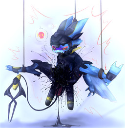 bdsm blood blood_splatter bodily_fluids bondage bound crying death disembowelment gore guts imminent_death intestines kemono killing legs_up machine oil organs restraints rope rope_bondage snuff tears gorebunny avian bird robot absurd_res hi_res