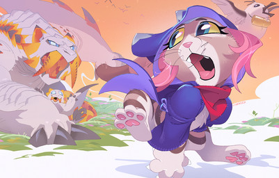 anthro clothing female feral jumping paws young kyander capcom monster_hunter monster_hunter_stories_2:_wings_of_ruin tsukino_(monster_hunter_stories) avian barioth felid felyne flying_wyvern lynian mammal palico