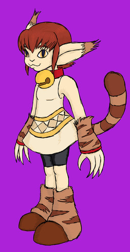 4_fingers :3 arm_warmers armwear bell bell_collar black_bottomwear black_clothing black_shorts boots bottomwear breasts brown_arm_warmers brown_armwear brown_boots brown_clothing brown_ear_tips brown_footwear brown_tail claws closed_smile clothed clothed_female clothed_humanoid clothing collar dipstick_ears ear_markings eyebrows eyelashes female finger_claws fingers footwear fully_clothed fully_clothed_female fully_clothed_humanoid fur hair light long_ears long_tail looking_at_viewer markings medium_hair mouth_closed multicolored_ears pupils purple_background red_collar red_eyebrows red_hair shoes shorts simple_background slit_pupils small_breasts smile smiling_at_viewer solo standing straight_arms straight_legs striped_markings striped_tail stripes tail tail_markings tan_body tan_dress tan_fur two_tone_tail yellow_eyes kerisugi dark_cloud level-5 xiao_(dark_cloud) animal_humanoid cat_humanoid felid felid_humanoid feline feline_humanoid humanoid mammal mammal_humanoid tailed_humanoid 2016 colored digital_drawing_(artwork) digital_media_(artwork) english_description full-length_portrait hi_res lighting portrait shaded