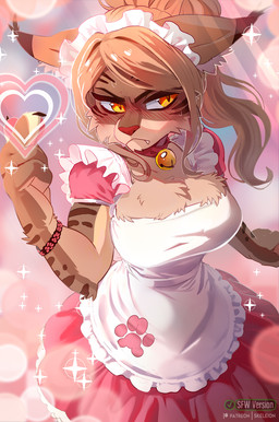 anthro biped blush breasts claws clothed clothed_anthro clothed_female clothing female fingers front_view fur hair looking_at_viewer solo standing teeth skeleion felid feline mammal 2026 digital_drawing_(artwork) digital_media_(artwork) hi_res