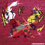 anthro group looking_at_viewer looking_back male muscular muscular_male parody smile firion_bifrost jojo's_bizarre_adventure nintendo pokemon pillar_men cinderace generation_7_pokemon generation_8_pokemon incineroar legendary_pokemon pokemon_(species) zeraora 1:1 absurd_res hi_res meme