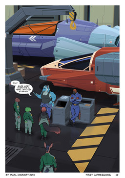 5_fingers ambiguous_gender anthro biceps border clothed clothed_anthro clothed_male clothing dialogue fingers footwear fur group hair male muscular muscular_anthro muscular_male pecs science_fiction ship shirt smile solo speech_bubble tail tank_top text topwear vehicle walking watercraft white_border mariart mythology cliff_(mariart) eilin_(mariart) lewis_(mariart) sam_(mariart) urn_(mariart) vicky_(mariart) amphibian asinus dragon equid equine frog hybrid mammal mule mythological_creature mythological_scalie scalie comic digital_media_(artwork) english_text hi_res