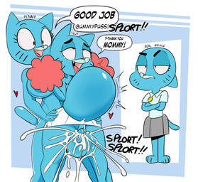 ahegao anal anal_penetration annoyed anthro areola balls belly belly_inflation big_balls big_breasts big_penis blue_areola blue_body bodily_fluids bottomwear breasts cheerleader_outfit clothing crop_top crossed_arms crossgender cum cum_in_ass cum_inflation cum_inside cum_on_balls cum_overflow dialogue excessive_cum excessive_genital_fluids exclamation_point female footwear ftg_crossgender fti_crossgender genital_fluids genitals group gynomorph heart_symbol impersonation inflation intersex intersex/male looking_pleasured male male_penetrated mother_penetrating_son nude open_mouth penetration penis pom_poms sex shirt shota skirt socks speech_bubble text topwear trio young young_anthro young_male spakka5 cartoon_network the_amazing_world_of_gumball gumball_watterson nicole_watterson penny_fitzgerald domestic_cat felid feline felis mammal 2023 digital_media_(artwork) english_text hi_res incest_(lore) mother_(lore) mother_and_child_(lore) mother_and_son_(lore) parent_(lore) parent_and_child_(lore) parent_and_son_(lore) son_(lore)