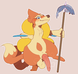 animal_genitalia animal_penis anthro balls big_balls big_penis blue_eyes blush chest_tuft fur genitals hair long_penis looking_at_viewer male melee_weapon multi_tail nude penile_spines penis polearm sheath simple_background smile solo spear standing tail teeth tuft vein veiny_penis weapon backsash nintendo pokemon aquatic fish floatzel generation_4_pokemon mammal pokemon_(species) 2021 digital_media_(artwork) hi_res