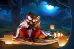 ambiguous_gender anthro brown_body brown_fur detailed_background duo fur male moon night outside plant red_body red_fur sitting sky smile star starry_sky tree lapres ailurid mammal red_panda 2021 digital_media_(artwork)