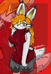 anthro big_breasts breasts clothing female hair orange_hair red_clothing red_eyes red_sweater red_topwear scut_tail short_tail side_boob solo sweater tail topwear turtleneck virgin_killer_sweater zizidoodles meme_clothing nintendo pokemon danya_(anewkindofcreature) cinderace generation_8_pokemon pokemon_(species) hi_res meme