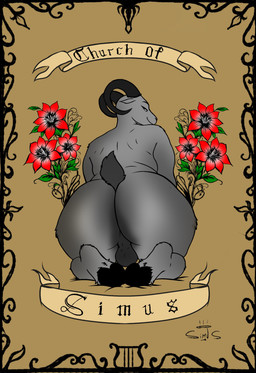 alternative_fashion anthro backsack balls bedroom_eyes big_balls big_butt butt carpet curvy_figure floral fur genitals goth grey_body grey_fur hooves horn male narrowed_eyes presenting presenting_hindquarters seductive solo tail text voluptuous simusart simus bovid caprine goat mammal absurd_res english_text hi_res