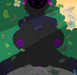 anthro big_breasts blush bodily_fluids breasts cum cum_in_vagina cum_inside duo faceless_character female female_penetrated genital_fluids hiding leaf machine male male/female male_penetrating male_penetrating_female nipples non-mammal_nipples penetration penile penile_penetration penis_in_vagina plant sex shrub smug vaginal vaginal_penetration therealnaffy anon kage_(naffy) protogen absurd_res hi_res