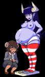 belly big_belly blue_body blue_skin blush breasts clothed clothing duo eyewear female glasses hair horn legwear long_hair monster_girl_(genre) navel panties pregnant short_hair shy smile spade_tail stockings tail topless underwear arcnod mollythewhopped anne_(arcnod) poxni demon monster alpha_channel hi_res